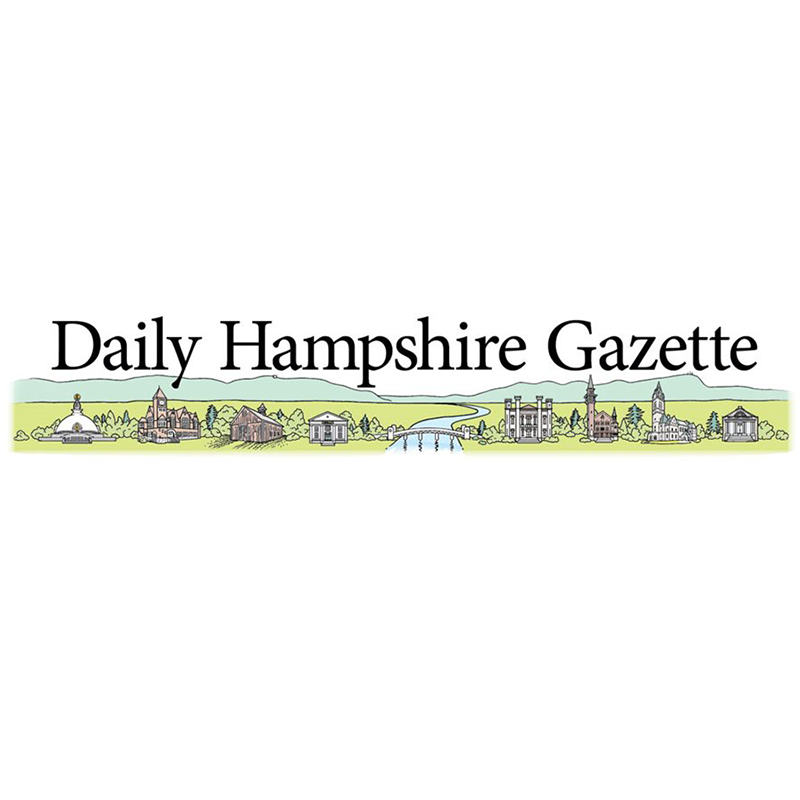 Daily Hampshire Gazette logo featuring black text and a horizontal landscape illustration of significant buildings in the Pioneer Valley