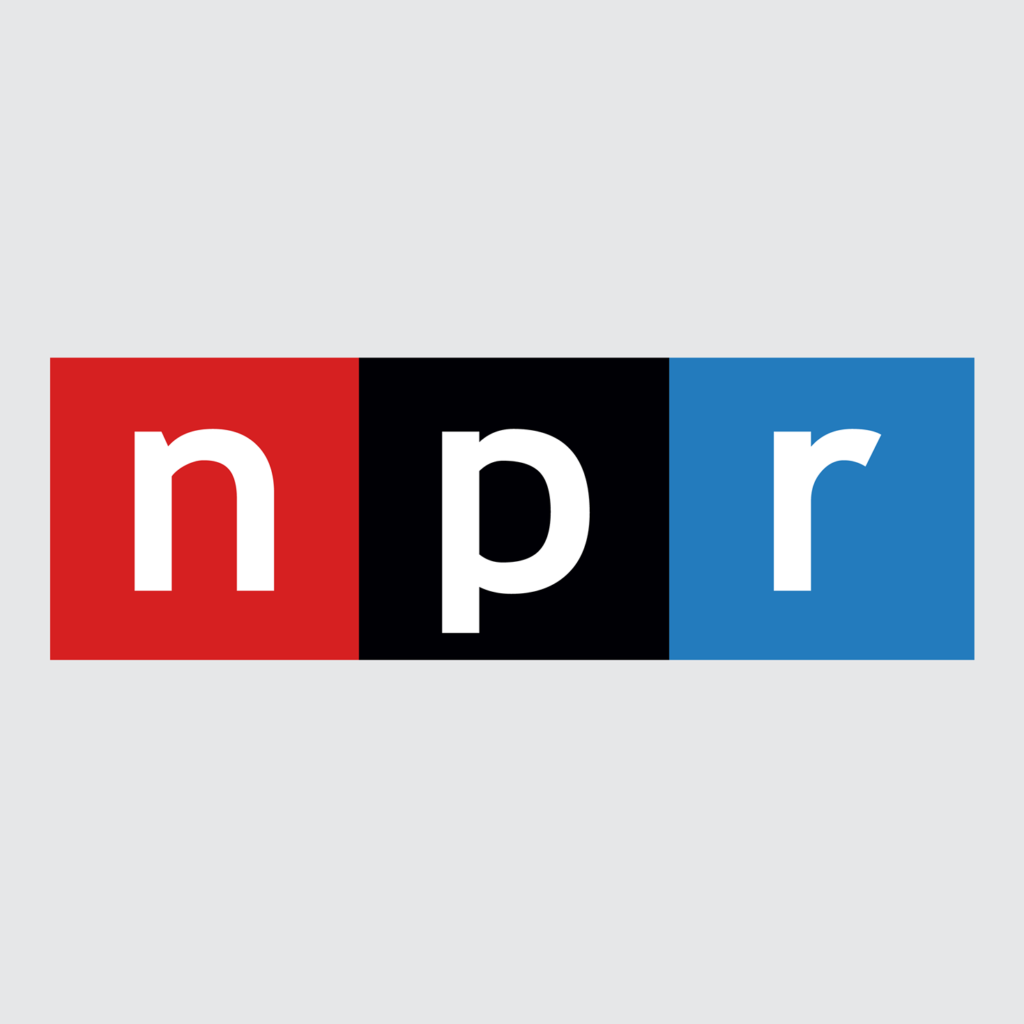 National Public Radio logo - a horizontal rectangle featuring white text reading NPR on a red, black, and blue background