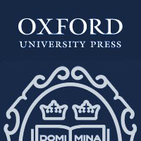 Oxford University Press logo featuring white text and part of the Oxford crest in white against a dark blue background